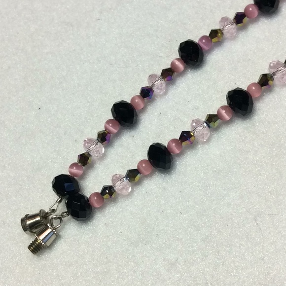 FINAL SALE PRICE Pink & Black Beaded Necklace and Earring Set - Picture 5 of 6